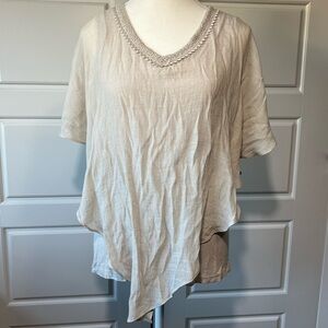 Apt 9 Lace Trim Bohemian Tunic Top‎ Flowy Asymmetrical Boho Beige Blouse Small